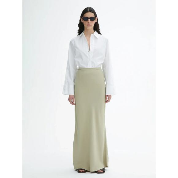 NWT DAGMAR House of Dagmar Shiny Long Skirt Slate Green 36 2 XS - Picture 1 of 10